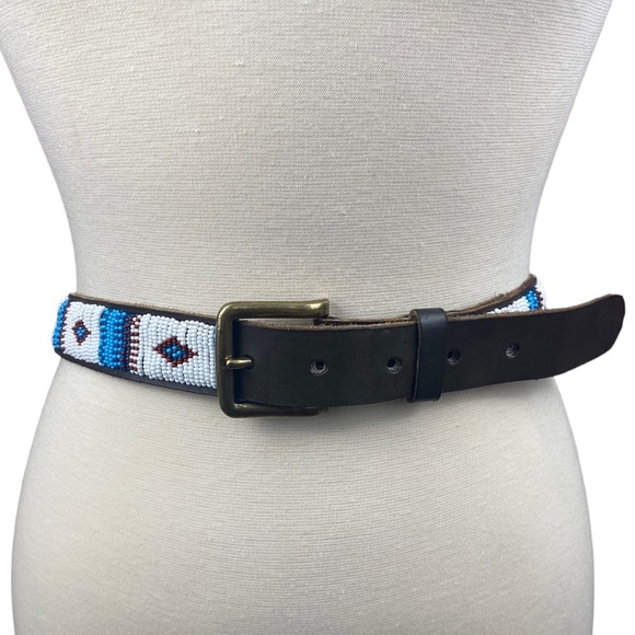 Aspiga Handcrafted Beaded Leather Boho 1.25” Belt - Picture 2 of 8